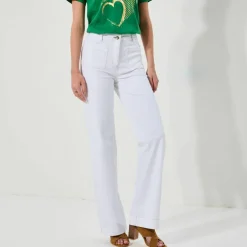Pantalon twill coupe large taille haute, petite stature