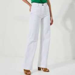 Pantalon twill coupe large taille haute, petite stature