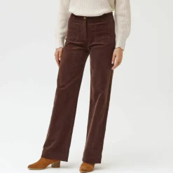 Pantalon velours coupe large taille haute, petite stature