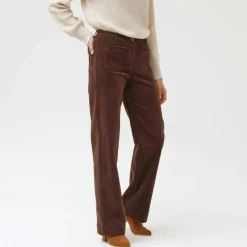Pantalon velours coupe large taille haute, petite stature