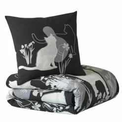 Parure de lit taie(s) + housse de couette Mistigri imprimée chats en coton