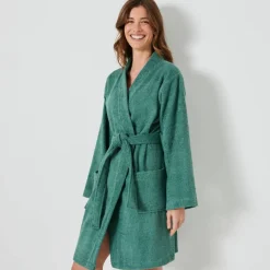 Peignoir court adulte col kimono - éponge bouclette 380 g/m²
