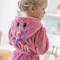 Peignoir de bain enfant à capuche licorne personnalisable microfibre
