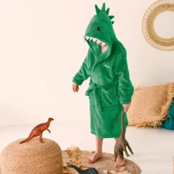 Peignoir de bain enfant à capuche personnalisable dinosaure microfibre