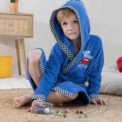 Peignoir de bain enfant à capuche voiture éponge coton - 340 g/m²