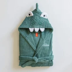 Peignoir de bain enfant Dinosaure personnalisé à capuche - éponge 340g/m²