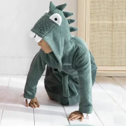 Peignoir de bain enfant Dinosaure personnalisé à capuche - éponge 340g/m²