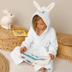 Peignoir de bain enfant lapin à capuche éponge coton - 340 g/m²
