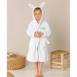 Peignoir de bain enfant Lapin personnalisé à capuche - éponge 340g/m²