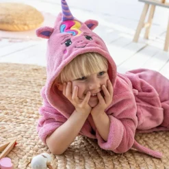 Peignoir de bain enfant licorne à capuche microfibre toute douce