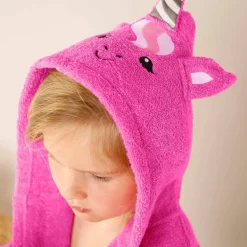 Peignoir de bain enfant licorne à capuche éponge coton - 340 g/m²