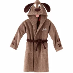Peignoir de bain enfant personnalisable chien à capuche, éponge coton - 340 g/m²