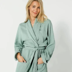 Peignoir de bain mixte col châle - triple gaze de coton