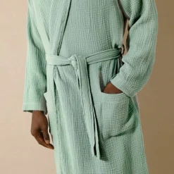 Peignoir de bain mixte col châle - triple gaze de coton