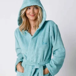 Peignoir mixte adulte col capuche éponge bouclette