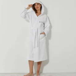 Peignoir mixte adulte col capuche éponge bouclette