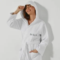 Peignoir mixte adulte col capuche éponge bouclette