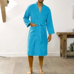 Peignoir mixte adulte col kimono - éponge bouclette 380 g/m²