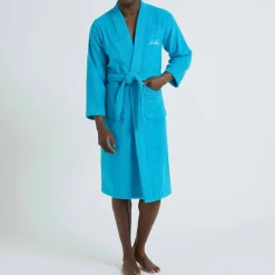 Peignoir mixte adulte uni coton éponge bouclette col kimono personnalisable