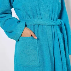 Peignoir mixte adulte uni coton éponge bouclette col kimono personnalisable