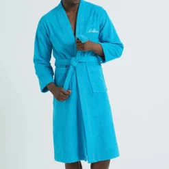 Peignoir mixte adulte uni coton éponge bouclette col kimono personnalisable
