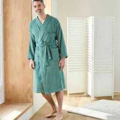 Peignoir mixte adulte uni coton éponge bouclette col kimono personnalisable