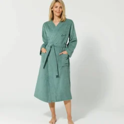 Peignoir mixte adulte uni coton éponge bouclette col kimono personnalisable