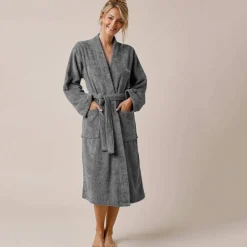 Peignoir mixte adulte uni coton éponge bouclette col kimono personnalisable