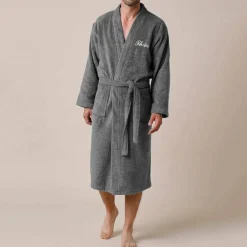 Peignoir mixte adulte uni coton éponge bouclette col kimono personnalisable