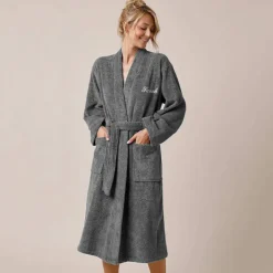 Peignoir mixte adulte uni coton éponge bouclette col kimono personnalisable