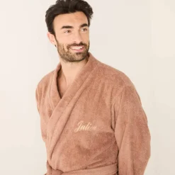 Peignoir mixte adulte uni coton éponge bouclette col kimono personnalisable