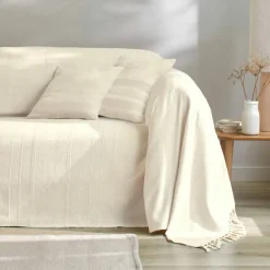 Plaid ou jeté uni coton tissage artisanal
