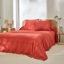 Plaid ou jeté uni coton tissage artisanal