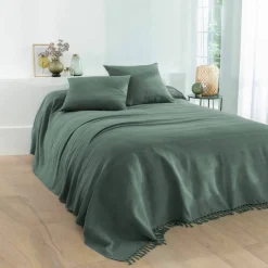 Plaid ou jeté uni coton tissage artisanal