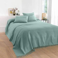 Plaid ou jeté uni coton tissage artisanal