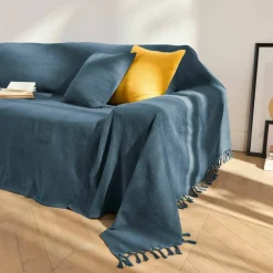 Plaid ou jeté uni coton tissage artisanal