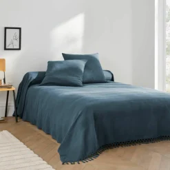 Plaid ou jeté uni coton tissage artisanal