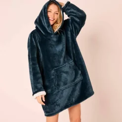 Plaid-sweat polaire à capuche doublé sherpa