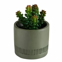 Plante verte artificielle et pot en ciment