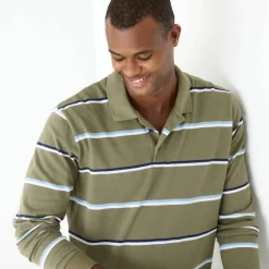 Polo rayé maille piquée chinée manches longues
