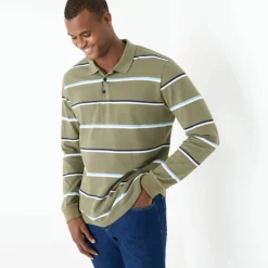 Polo rayé maille piquée chinée manches longues