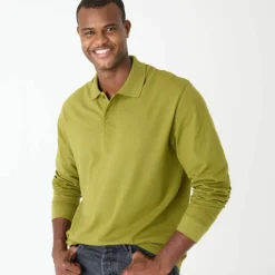 Polo uni maille piquée manches longues