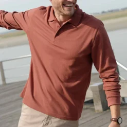 Polo uni maille piquée manches longues