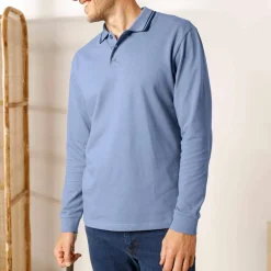 Polo uni maille piquée manches longues