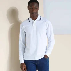 Polo uni maille piquée manches longues