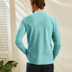 Polo uni maille piquée manches longues