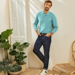 Polo uni maille piquée manches longues