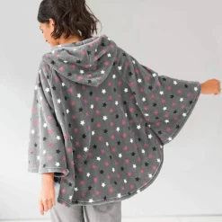 Poncho à capuche, maille polaire toucher peluche