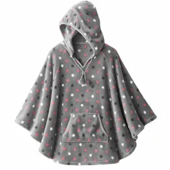 Poncho à capuche, maille polaire toucher peluche