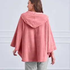 Poncho à capuche, maille polaire toucher peluche